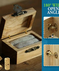 Badass Slick Brass Barrel Hinges 12 Pack 8mm Concealed 180 Degree Cabinet Hinges For Jewelry Boxes Woodworking DIY Crafts displayed on a wooden box.