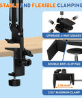 Close-up of the clamp mechanism for 12X Square Magnifying Glass With Light And Clamp Handy Hands Free Stand on desk edge with 2.56 inch capacity.
