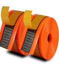 Two Pack Bike Tire Liners With Self Adhesive Puncture Proof TPU Tube Protectors 40mm Thick, bright orange, side view.