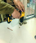 Installation of Double Headed Hanger Bolts For Wood Furniture Construction Carbon Steel Self Tapping Screws Easy To Install Joint Connectors Corrosion Resistant Golden Finish Includes 50 Pieces For Sturdy Woodworking Projects with drill