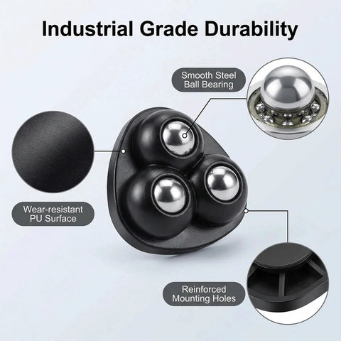 Close-up of Straight Up Smooth Appliance Casters With Hella Strong Self Adhesive Pads showing steel ball bearings and PU surface.