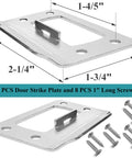 Reliable Universal Door Latch Restorer Strike Plate Pair In Warm Satin Nickel with 1" long screws shown from above.