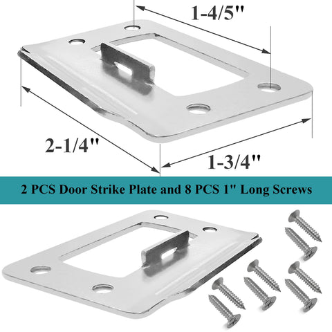 Reliable Universal Door Latch Restorer Strike Plate Pair In Warm Satin Nickel with 1" long screws shown from above.