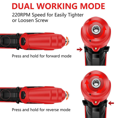 Dual working mode of 3.6V USB electric screwdriver from Everyday Home Tool Kit; front view showing forward and reverse functions.