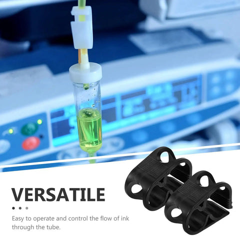 Adjustable Plastic Tubing Clamps Set Of 5 for Water Flow Control and Hose Shut Off Clips in lab setting with highlighted uses