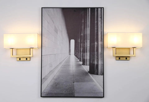 Antique Finish Wall Sconce Lights Set Of Two With White Textile Shades And On Off Switch Dope Home Vibe For Living Room