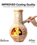 Medium Outdoor Chiminea Fireplace For Patio showing improved coating quality on yellow terracotta surface with clay design.