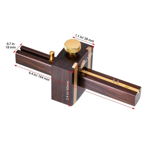 Pro Grade Mortise Gauge For Woodworking, Ebony Marking And Sliding Square Tool, 6.4 Inch with Brass Screw Adjustable Head