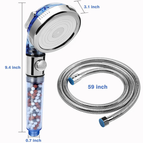 High Pressure Shower Head With Hose And Filtration Mineral Stone Beads For Strong Spray Water Saving RV Handheld Shower Sprayer