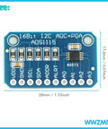 ADS1115 16 Bit 4 Channel I2C IIC Analog To Digital Converter With Programmable Gain Amplifier for Arduino, Raspberry Pi, front view