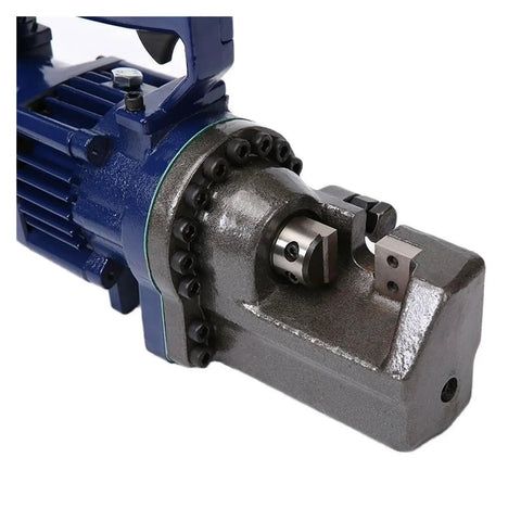Close-up of Heavy Duty Portable Hydraulic Steel Bar Shear Crimping Tool With Electric Power Key Start Switch for cutting tasks.