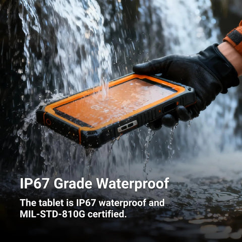 Industrial Grade Explosion Proof 7 Inch Android Tablet being tested under water, showcasing IP67 waterproof and MIL-STD-810G durability.