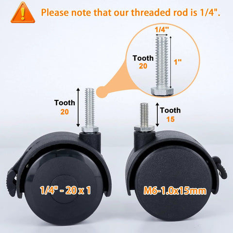Swivel Stem Casters With Locking Brakes For Furniture And Shelves 2 Inch Black Replacement Castors size comparison