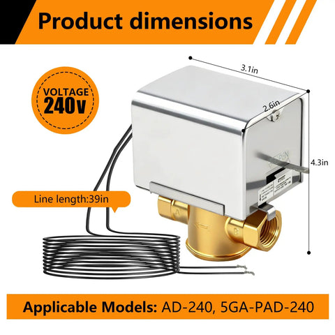 Automatic Drain Electric Ball Valve For 240V Steam Generator System Brass Replacement Part 5GA ADD 240 dimensions