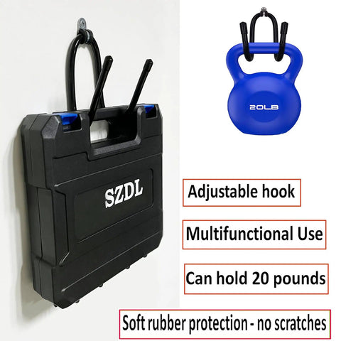 Heavy Duty 2 Pack Power Tool Organizer Wall Mount Hangers Drill Holder Storage Rack with black case and blue weight