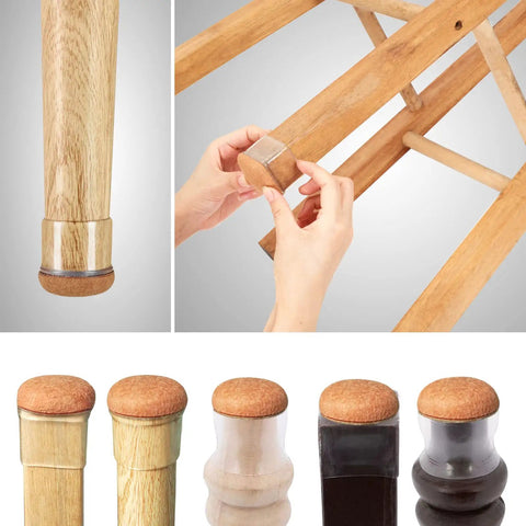 16 Pack Chair Leg Floor Protectors With 360 Degree Felt Wrapped Silicone Caps being applied to wooden furniture leg.