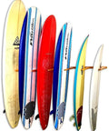 Vertical Timber Wall Rack That Holds 6 Surfboards For Home Or Garage Beefy Natural Hardwood Mount With Cork Padded Arms