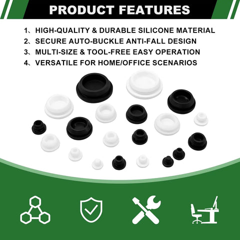 Cool 280 Piece Black And White Silicone Rubber Plug Kit With Snap Locking Design For Round Holes In Pipes Furniture Kitchen And Bathroom To Hide Gaps Fast. Black and white silicone plug kit, multiple sizes, for round hole sealing in home or office.
