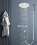 Shower System Wall Mounted 10 Inch Rainfall with Handheld Spray Combo featuring waterfall flow from a round showerhead.