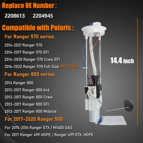 Fuel Pump Assembly for Ranger 500, 570, 800, 499 EFI ETX Crew 6x6 UTV 2013-2022 Replacement Part 2204945 2208613 displayed vertically