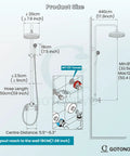 Diagram of Exposed Wall Mount Shower Faucet Set With 8 Inch Rain Showerhead Brass Handheld Spray Double Cross Handles Oil Rubbed Bronze Finish 2 Function Diverter Top Notch Brass Construction with dimensions.