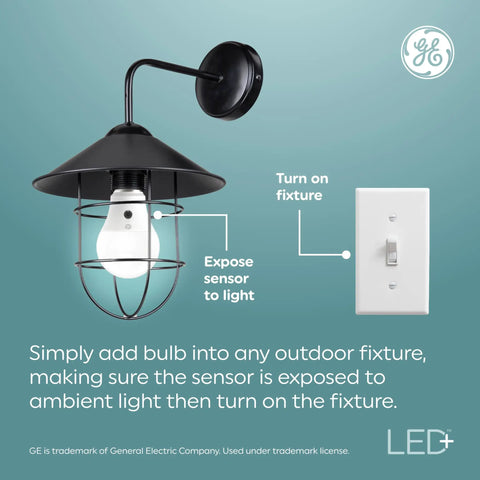 Outdoor Dusk To Dawn A21 LED Light Bulbs 13W 3 Pack With Automatic On Off Soft White Finish shown in use on fixture
