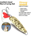 Metal Spoon Fishing Lures Set 16 Pack Saltwater Tackle With Treble Hooks, shown with a gold zigzag pattern and sharp hooks