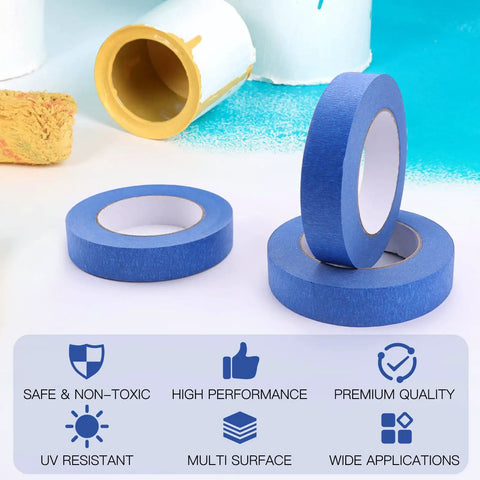 Three rolls of Blue Painters Tape 1 Inch By 180 Feet Per Roll, Multi Surface Masking Tape for walls, painting, and crafts.