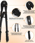 Crimping tool from One Eighth Inch Stainless Steel Cable Kit with adjustable screw and anti-slip handle details.