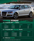 Audi Q3 parked by the sea, showcasing compatibility chart for Rear Wheel Hub Bearing Assembly 512319 for Audi and VW models.