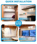 RV Interior LED Ceiling Lights 5 Pack With On Off Switch Double Dome Fixtures in various RV areas like kitchen and bedroom