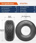 Go Kart Street Tires 145/70-6 Tubeless 4 Ply For Mini Bikes And ATVs, Off Road All Terrain Set Of 2, 14 Inch Diameter, 6 Inch Rim
