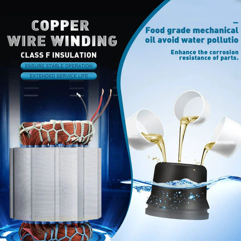 Copper wire winding and mechanical oil features of Stainless Steel Deep Well Submersible Pump 0.5HP 110V 18GPM 171ft Head