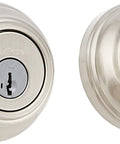 Double Cylinder Deadbolt With SmartKey Rekey Technology In Satin Nickel For Exterior Doors, front and back view