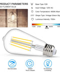 Vintage Edison Style LED Filament Bulbs 60W Equivalent 4000K Daylight White High CRI 95 ST58 Non Dimmable E26 product info