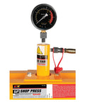 Close-up of gauge on Beefy 12 Ton Hydraulic Shop Press With Adjustable Height Remote Cylinder And Pressure Gauge For Heavy Duty Auto And Metalworking Projects Ideal For Bearing Presses Bushing Installations And Frame Repairs.