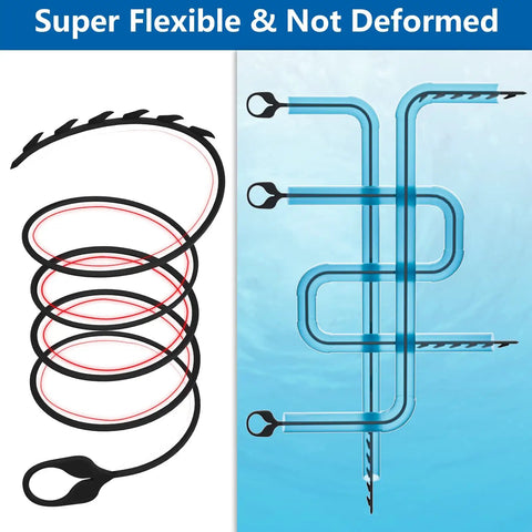 Durable Nylon Drain Snake 30 Inch Hair Clog Remover showing flexibility with coiled and bent designs, set of 5