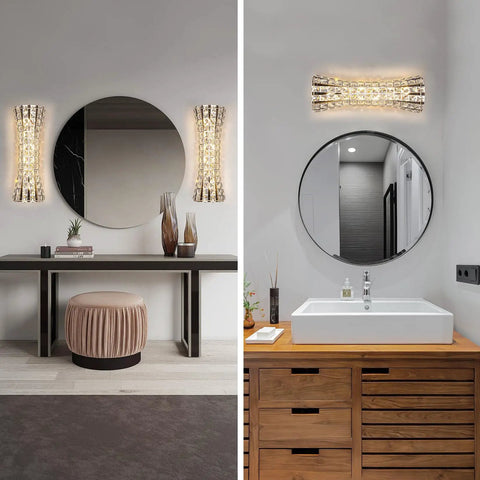 Crystal Wall Sconces Modern Chrome Luxury Indoor Lighting For Living Room Bedroom Bathroom Hallway Doorway Stairway Bedside And Vanity Totally Elegant H Curve Design Glam Crystal Accent
