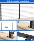 Only 4 steps for installation of 36 Inch Modular Swageless Cable Railing Post Crafted From Tough T304 Stainless Steel With A Fly Matte Black Coating.