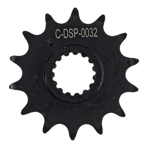 Close-up of black 14T front sprocket from KTM Drive Sprocket And Chain Combo 14T Front Sprocket 52T Rear 520V X Ring Chain 118 Links