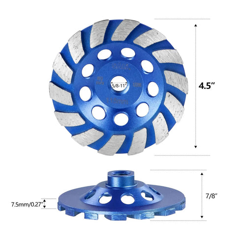4-1/2 Inch Diamond Grinding Wheel With 14 Turbo Segments, 5/8-11 Arbor For Concrete, Paint, Epoxy, Mastic Removal, Wet Or Dry Use