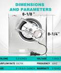 50CFM Bathroom Fan Motor Replacement For 663 And 688 Series showing dimensions and technical parameters.