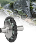 57T Slipper Clutch Spur Gear For Arrma Granite Senton One Eighth Typhon Three S Big Rock Three S One Tenth Kraton Four S Outcast Four S RC Car Upgrade Hardened Steel Beefed Up Heavy Duty Component Built To Last And Deliver Smooth Slippage against a rocky terrain backdrop with a climbing toy jeep.