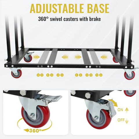 Folding Table Cart With Swivel Wheels, Heavy Duty Dolly That Handles Up To 1800 Lbs And 10 Table Capacity, Adjustable Panel Cart For Banquets, Parties, Meetings, And Events, Durable Alloy Steel Construction; adjustable base with brake casters