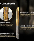 Pro Grade M6 X 1 Spiral Point Thread Tap with Titanium Coating and M3 High-Speed Steel for Metalworking