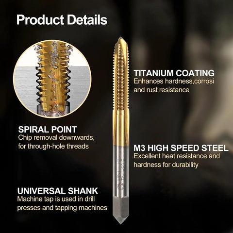 Pro Grade M6 X 1 Spiral Point Thread Tap with Titanium Coating and M3 High-Speed Steel for Metalworking