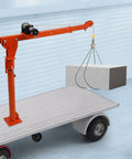 Heavy Duty 1100 Lb Truck Mounted Crane Hoist W/ 12V Electric Winch lifting a concrete block on a flatbed, Q235 steel construction.