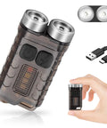 Rechargeable Keychain EDC Flashlight, 900 Lumens Tiny Yet Mighty Pocket Rocket Mini LED Light with USB cable shown in hand