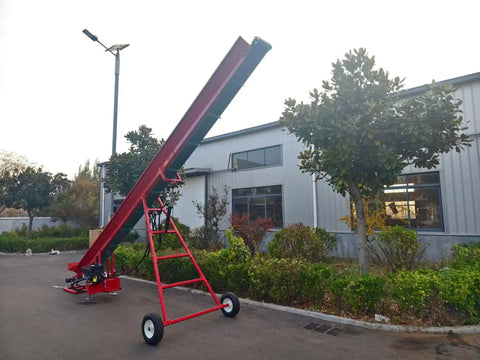 7HP Gas Powered Firewood Conveyor 18FT Long Log Conveyor With Hydraulic Adjustable Height and PVC Anti Slip Belt outdoors