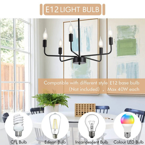 Dope Matte Black Chandelier Modern Farmhouse Candle Ceiling Light Five Light Pendant Fixture for Dining Room